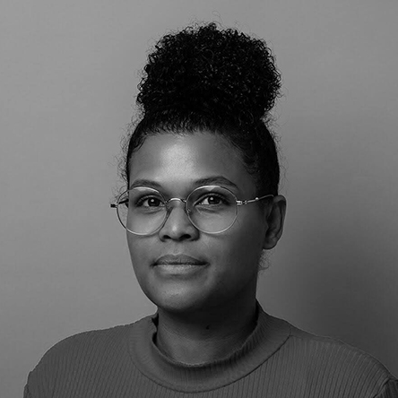 Black and white photo of Nicole Isaacs